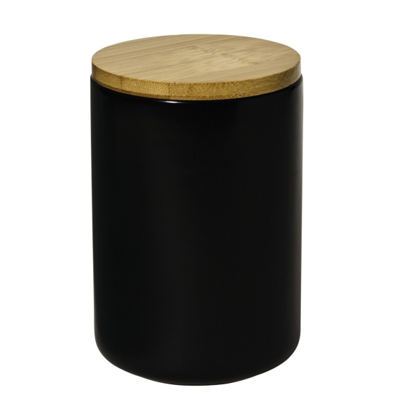 Porzellandose schwarz mit Bambusdeckel 110g